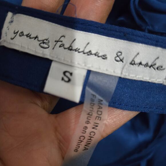 Young Fabulous Broke Rebel Slip Dress Blue Halter Midi Rayon Draped Satin Small - Picture 7 of 13